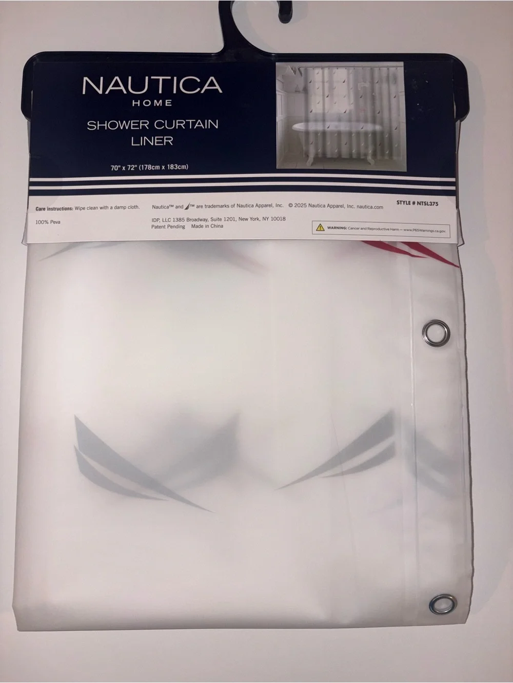 (New) Nautica Blue & White PEVA Shower Liner